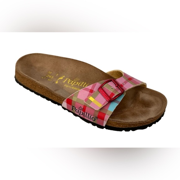 Papillio Birkenstock Birkis Women’s Pink Plaid Slide Sandals Shoes Sz 8 38 - Picture 2 of 7